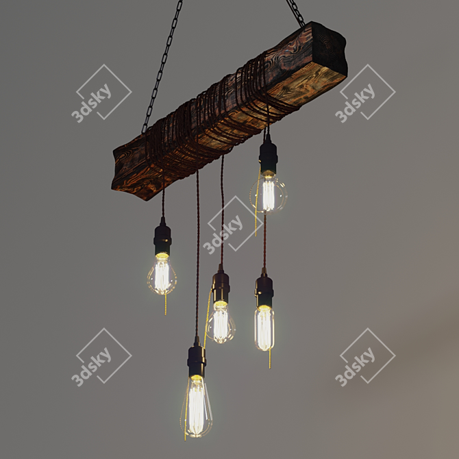 Handcrafted Wooden Pendant Light 3D model image 3