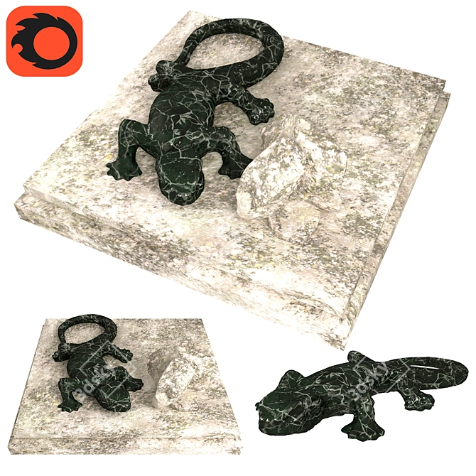 Handcrafted Boxwood Lizard Sculpture 3D model image 4