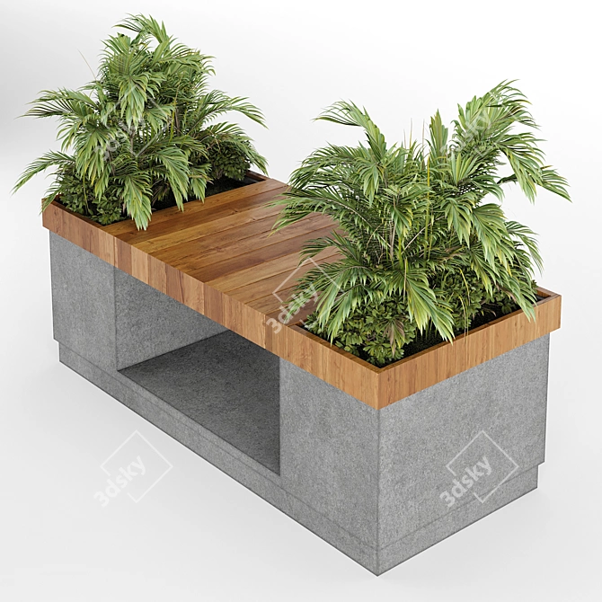 Modern Bench with Plant Décor 3D model image 2