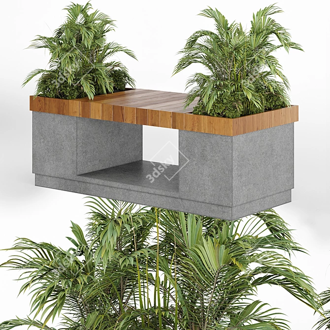 Modern Bench with Plant Décor 3D model image 4