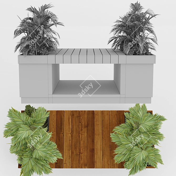 Modern Bench with Plant Décor 3D model image 5