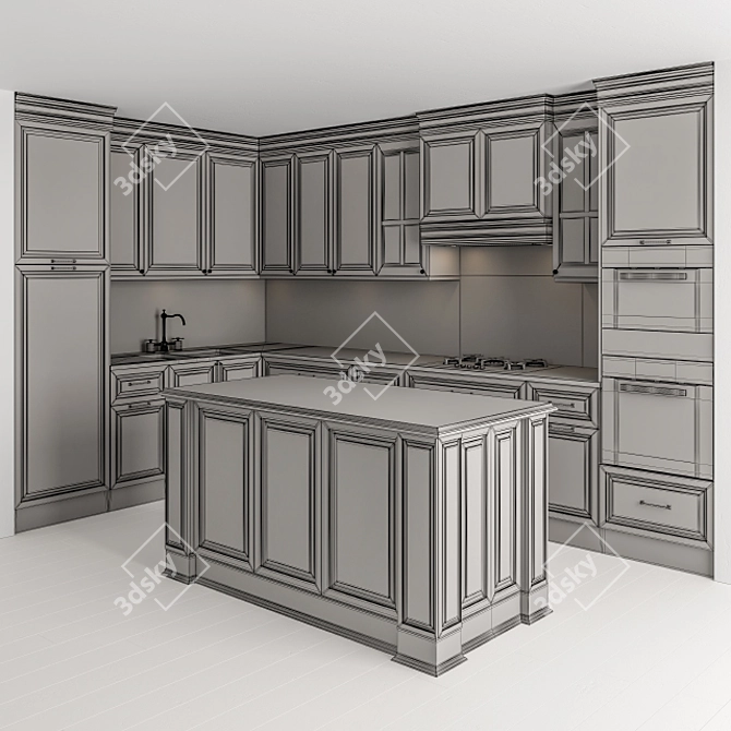 Neo Classic Cream Kitchen Set 3D model image 5