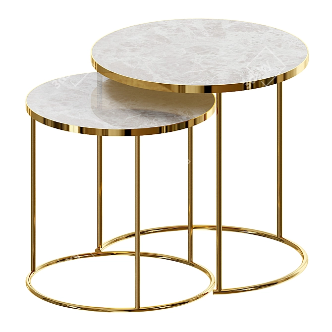 Golden Base Marble Nesting Tables 3D model image 1