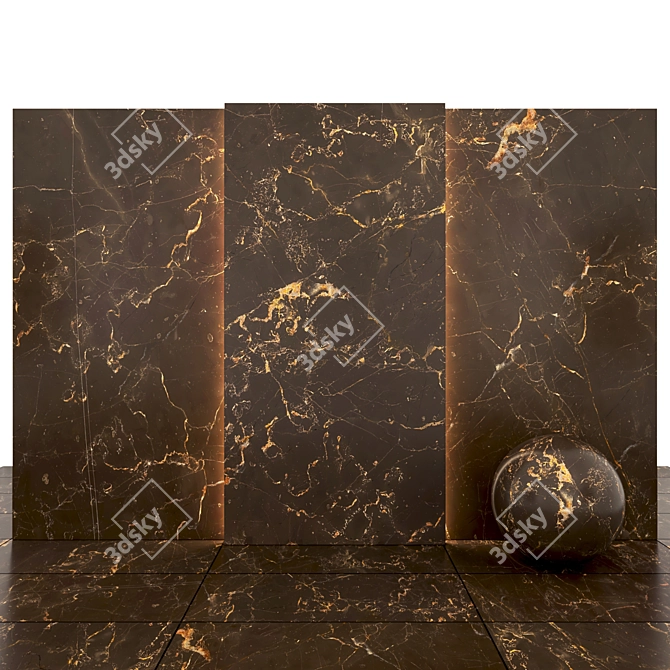 Brown Bronze Marble - 8 Texture Slabs, Floor & Hexagonal Tiles 3D model image 2