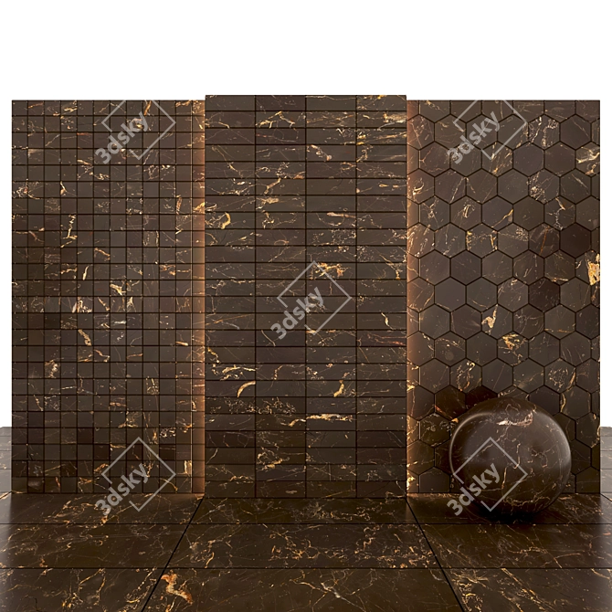 Brown Bronze Marble - 8 Texture Slabs, Floor & Hexagonal Tiles 3D model image 3