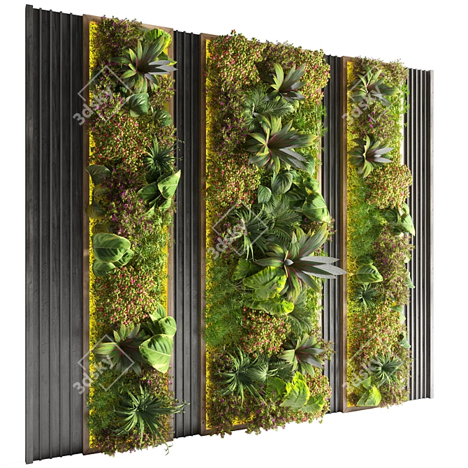 Rustic Wood Frame Vertical Garden Decor 3D model image 1