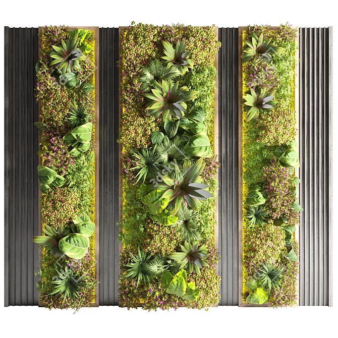 Rustic Wood Frame Vertical Garden Decor 3D model image 2