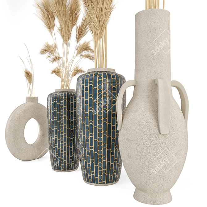 Pampas Dried Plantset in Handmade Vase 3D model image 3