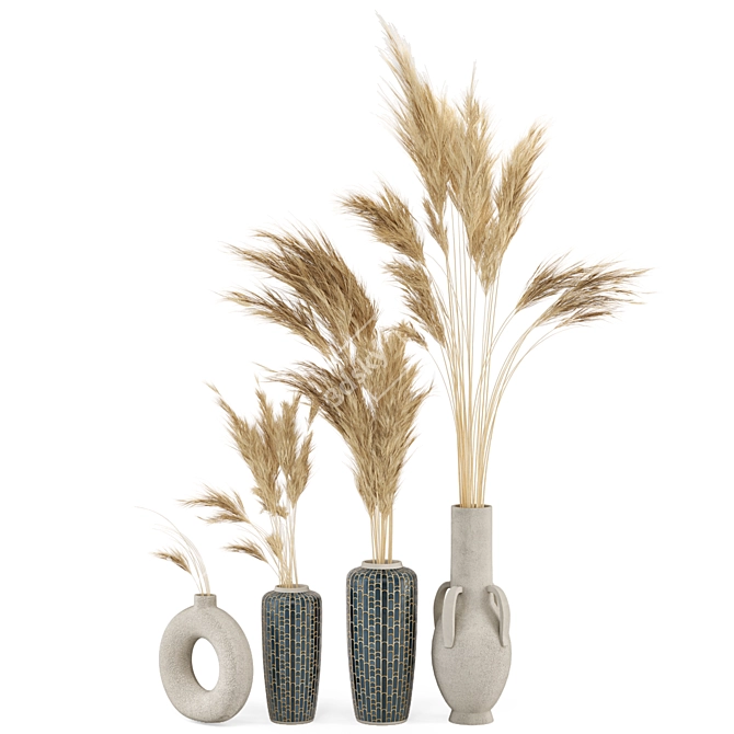 Pampas Dried Plantset in Handmade Vase 3D model image 4