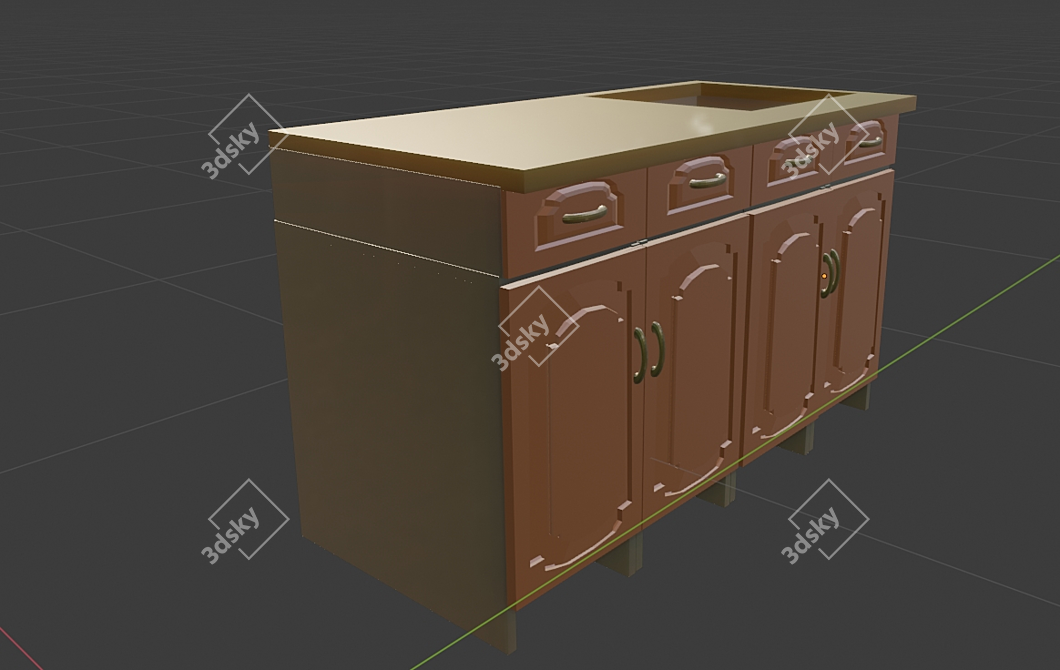 Wooden Kitchen Set with Sink 3D model image 4