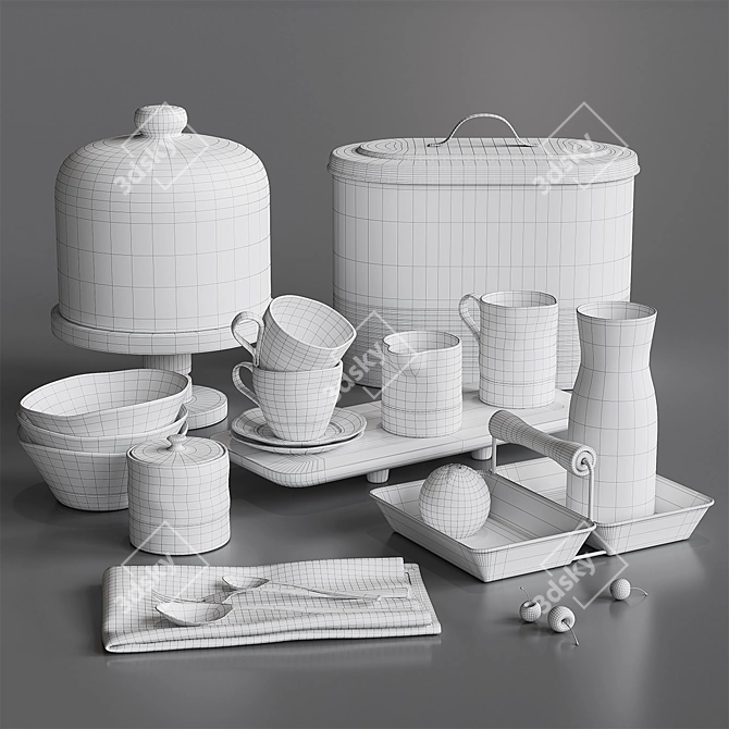 Modern Breakfast Set with Asymmetric Design 3D model image 4