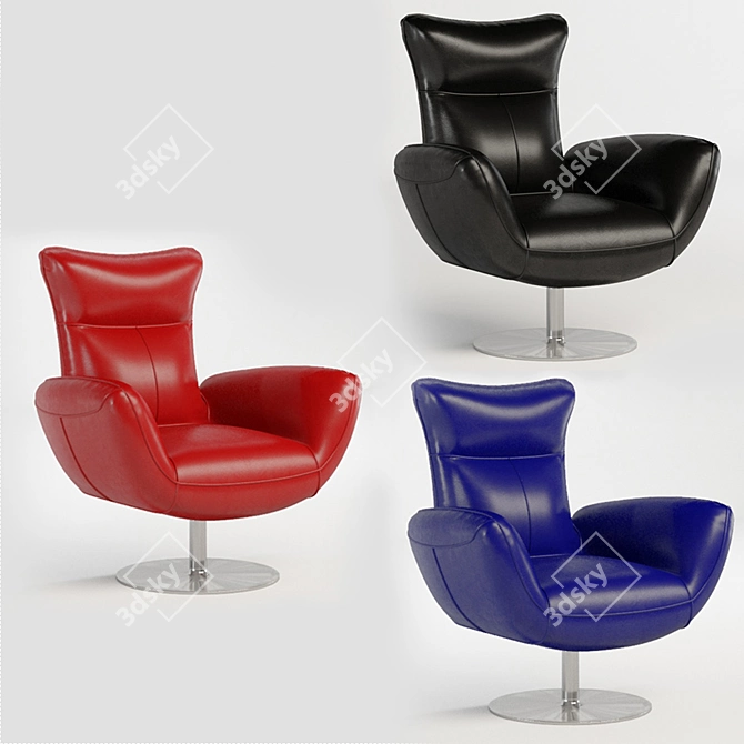 Contemporary Navy Leather Lounge Chair 3D model image 7