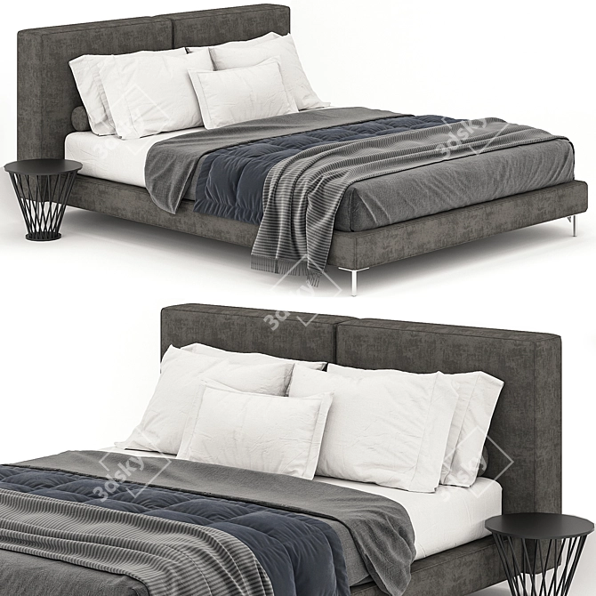 Sleek Gray Bed: Modern and Stylish 3D model image 1