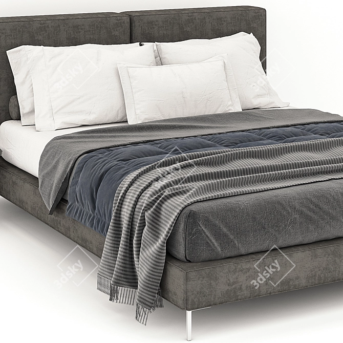 Sleek Gray Bed: Modern and Stylish 3D model image 2