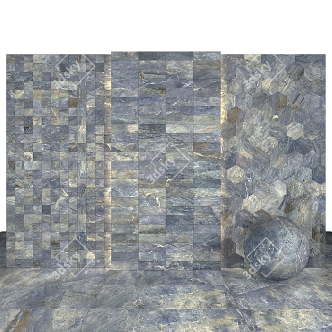 Elegant Azul Marble Textured Tiles 3D model image 2