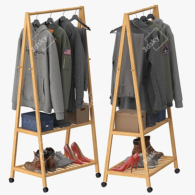 Versatile Rolling Coat Stand 3D model image 2