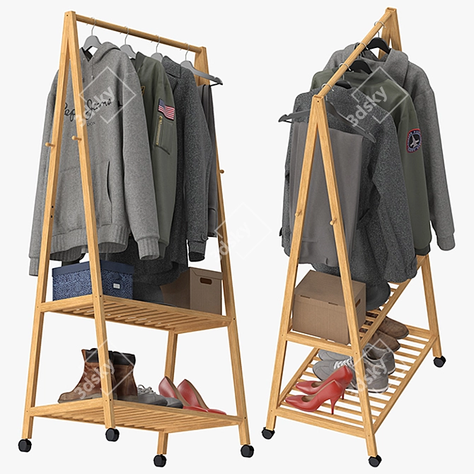 Versatile Rolling Coat Stand 3D model image 3