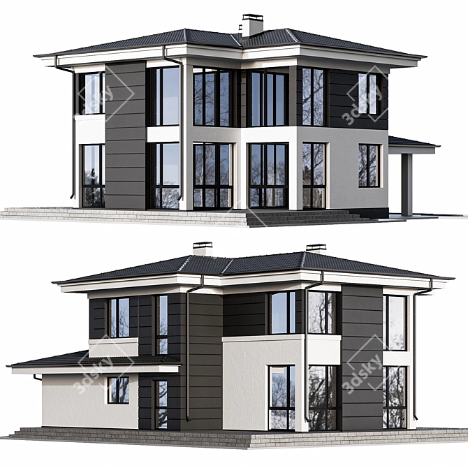 Modern Two-Story Cottage with Panoramic Windows 3D model image 1