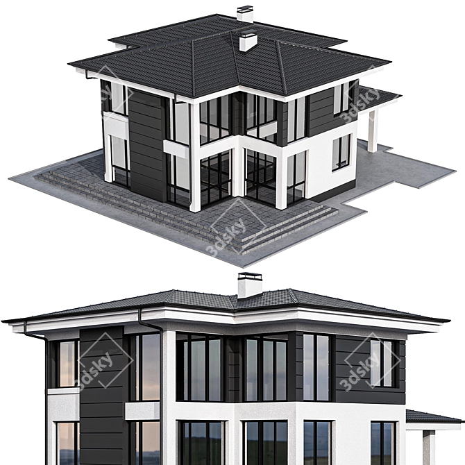 Modern Two-Story Cottage with Panoramic Windows 3D model image 3