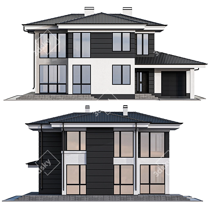 Modern Two-Story Cottage with Panoramic Windows 3D model image 5