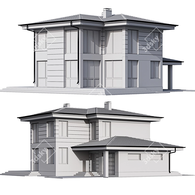 Modern Two-Story Cottage with Panoramic Windows 3D model image 6