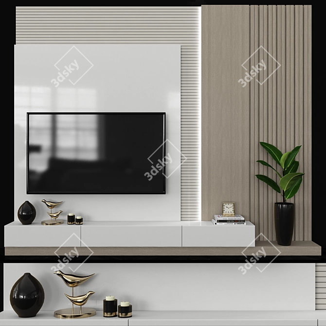 Modern TV Wall Set with 65 inch TV 3D model image 1