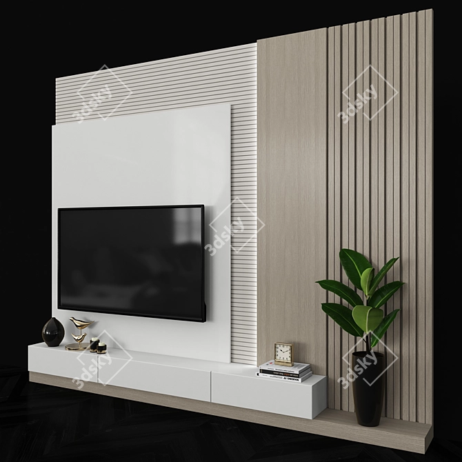 Modern TV Wall Set with 65 inch TV 3D model image 3