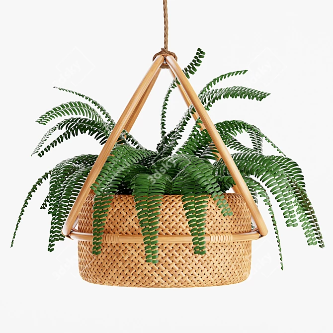 Natural Rattan Hanging Planter 3D model image 4