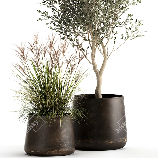 Exquisite Greenery Collection: Metal Potted Plant Ensemble 3D model image 2