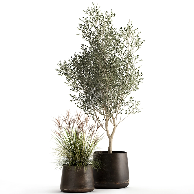 Exquisite Greenery Collection: Metal Potted Plant Ensemble 3D model image 6