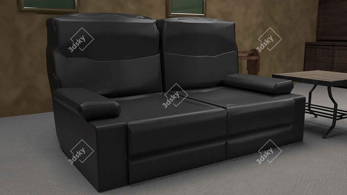 Compact Black Leather Sofa 3D model image 1