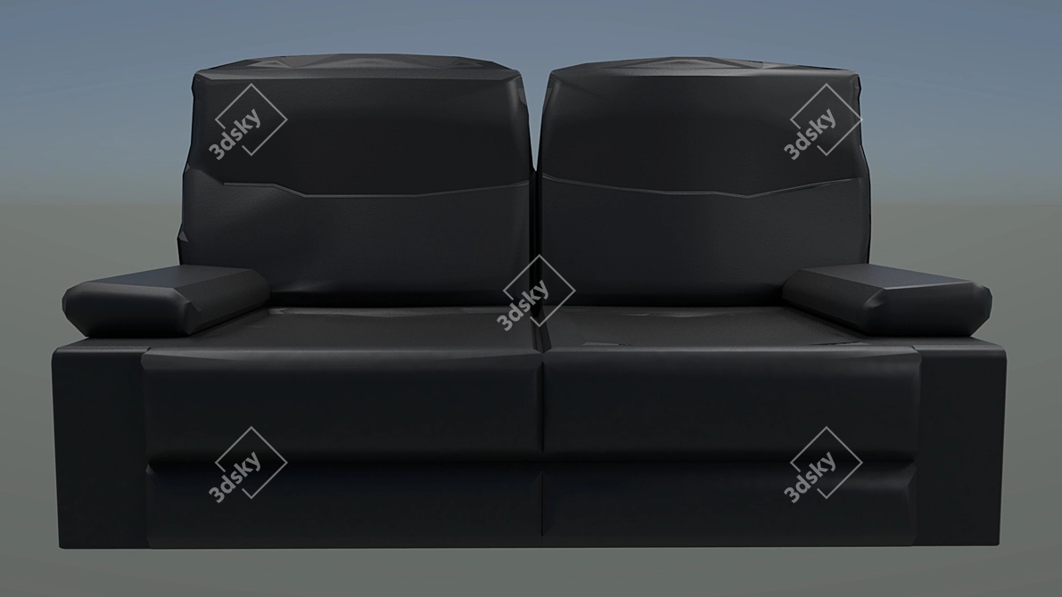 Compact Black Leather Sofa 3D model image 3