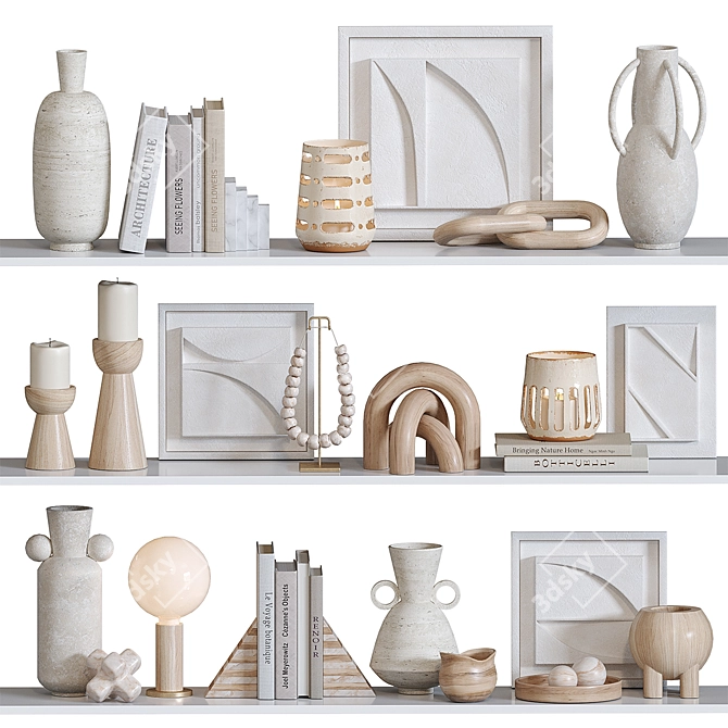 Shelf Decor Set: Vases, Relief, Lamp 3D model image 1