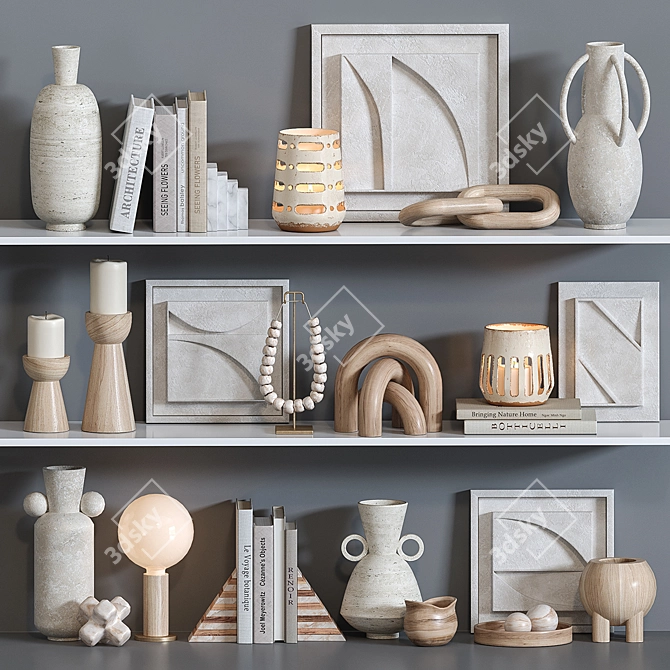 Shelf Decor Set: Vases, Relief, Lamp 3D model image 3