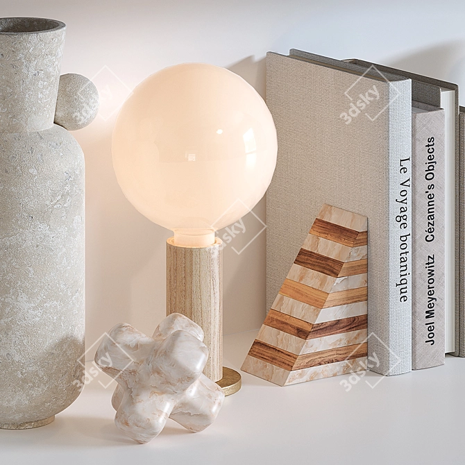 Shelf Decor Set: Vases, Relief, Lamp 3D model image 5