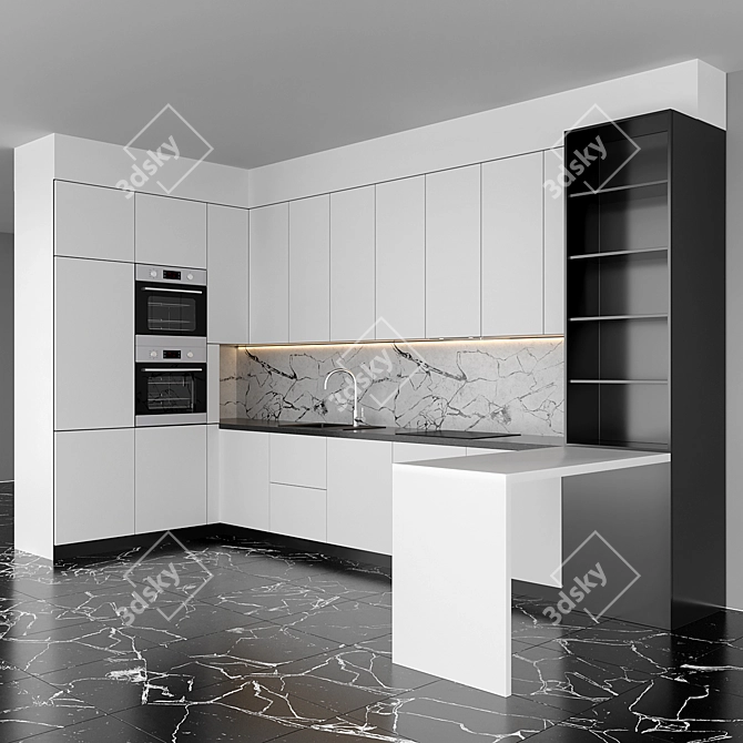 Sleek White Kitchen Ensemble 3D model image 2