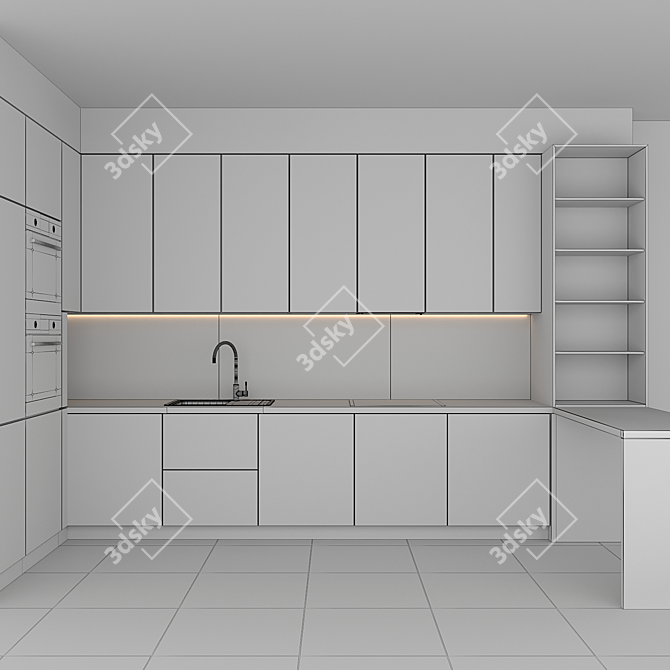 Sleek White Kitchen Ensemble 3D model image 6