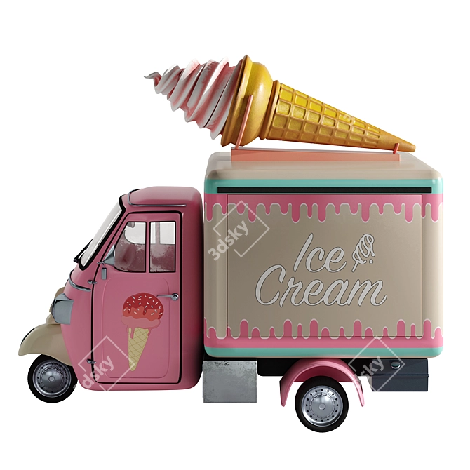 Piaggio Ape Ice Cream Truck 3D model image 2