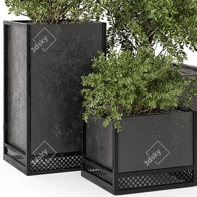 Rustic Outdoor Plant Box Set 3D model image 3