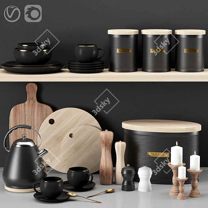 Modern Kitchen Accessories Set 3D model image 5