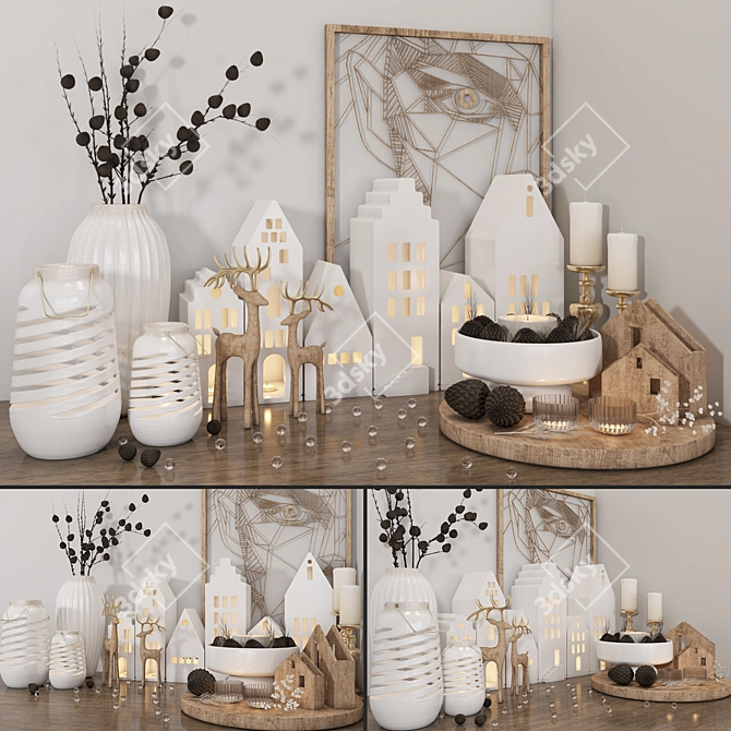 Wooden Decor Set  3D model image 1