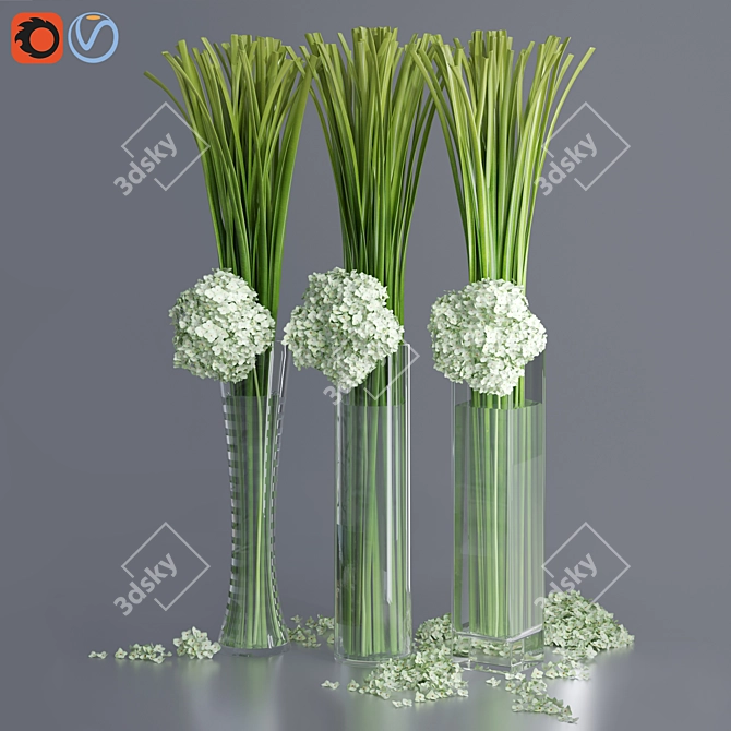 Elegant Hydrangea Leaf Vase Set 3D model image 3