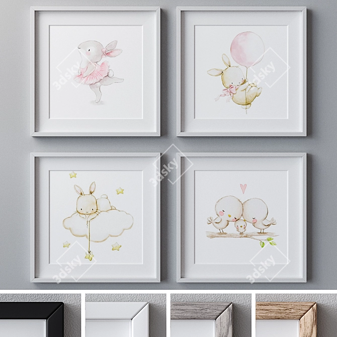 Pastel Nursery Paintings Set 3D model image 2