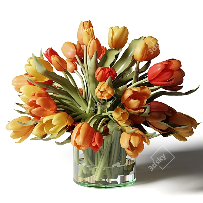 Colorful Tulip Bouquet in Glass Vases 3D model image 2