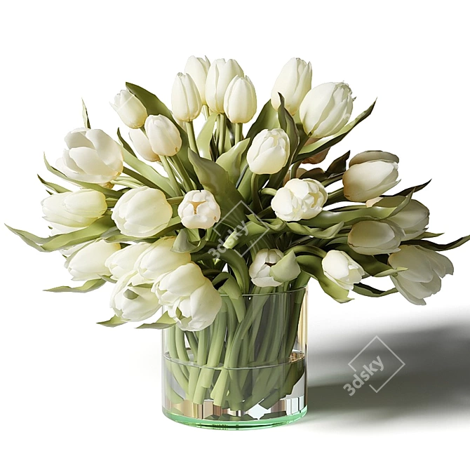 Colorful Tulip Bouquet in Glass Vases 3D model image 4