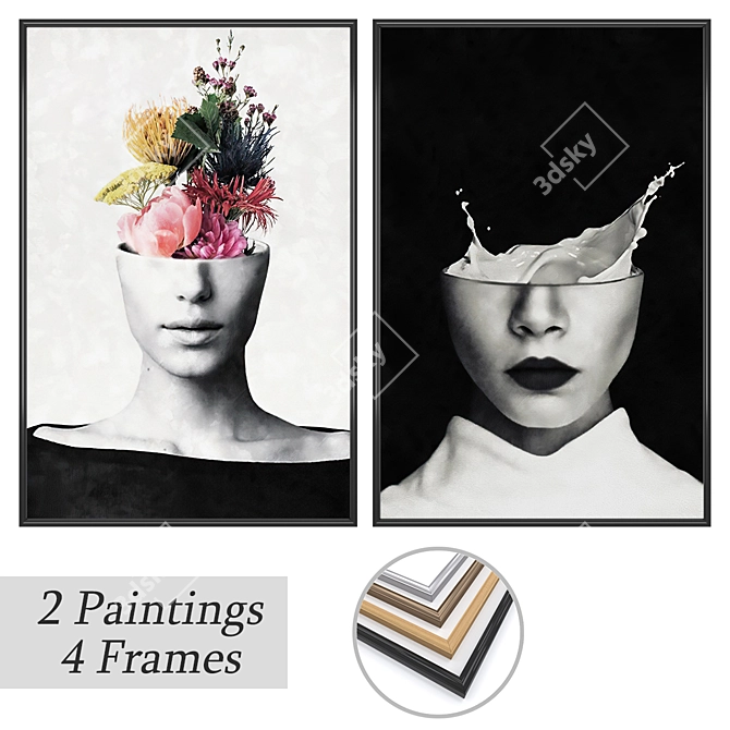 Elegant Wall Art Set with Multiple Frame Options 3D model image 1