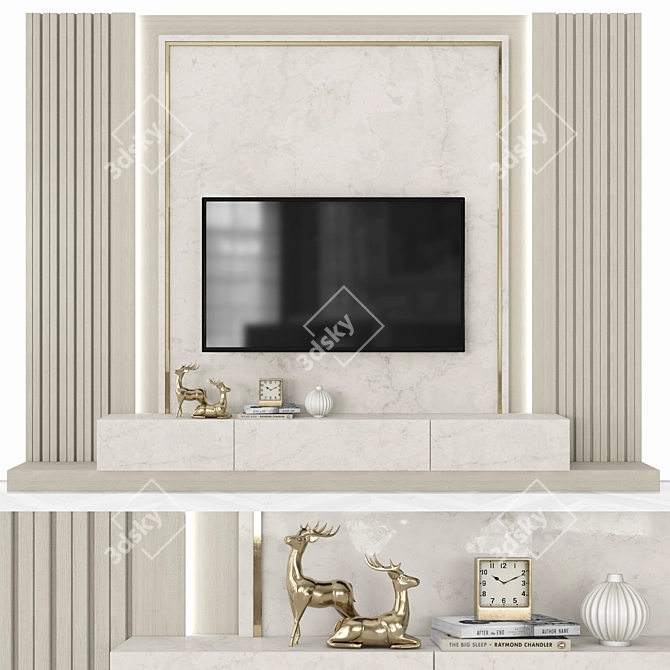 Sleek 65" TV Wall Set 3D model image 3