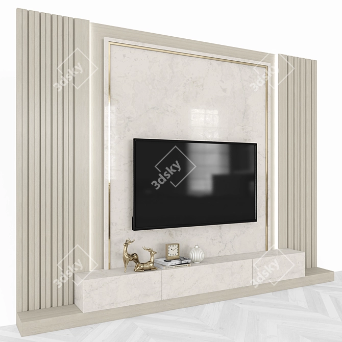 Sleek 65" TV Wall Set 3D model image 1