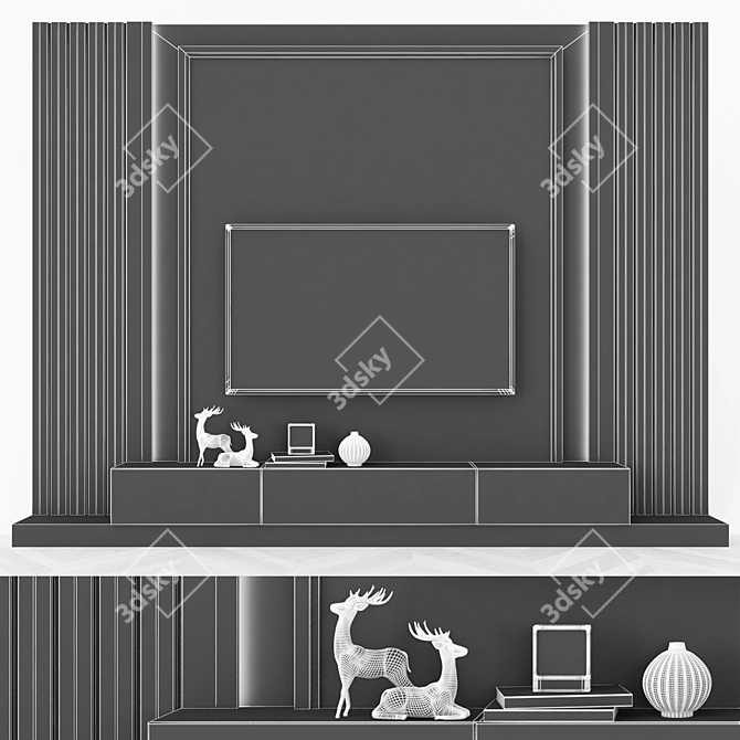 Sleek 65" TV Wall Set 3D model image 2