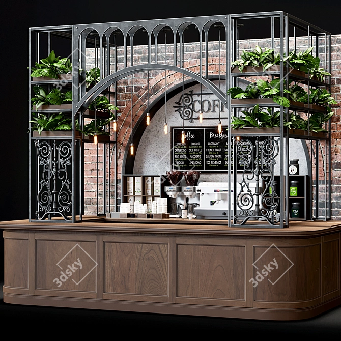 Premium Café Counter with Equipment & Décor 3D model image 2